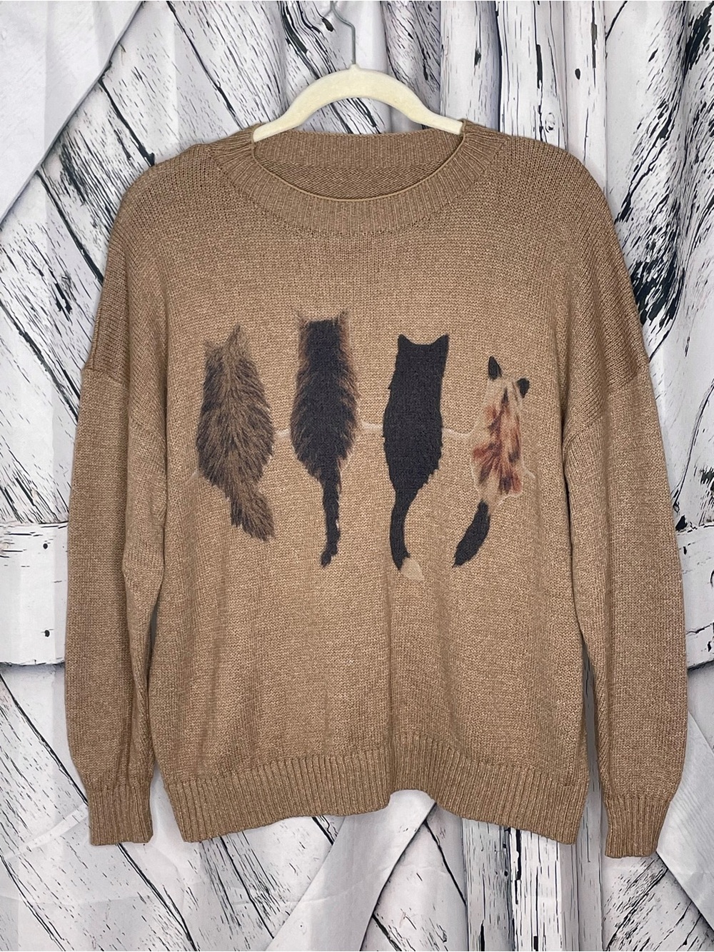 4 Kittens Knit Sweater Kitty Cat Lover Brown 2XL - Picture 6 of 10